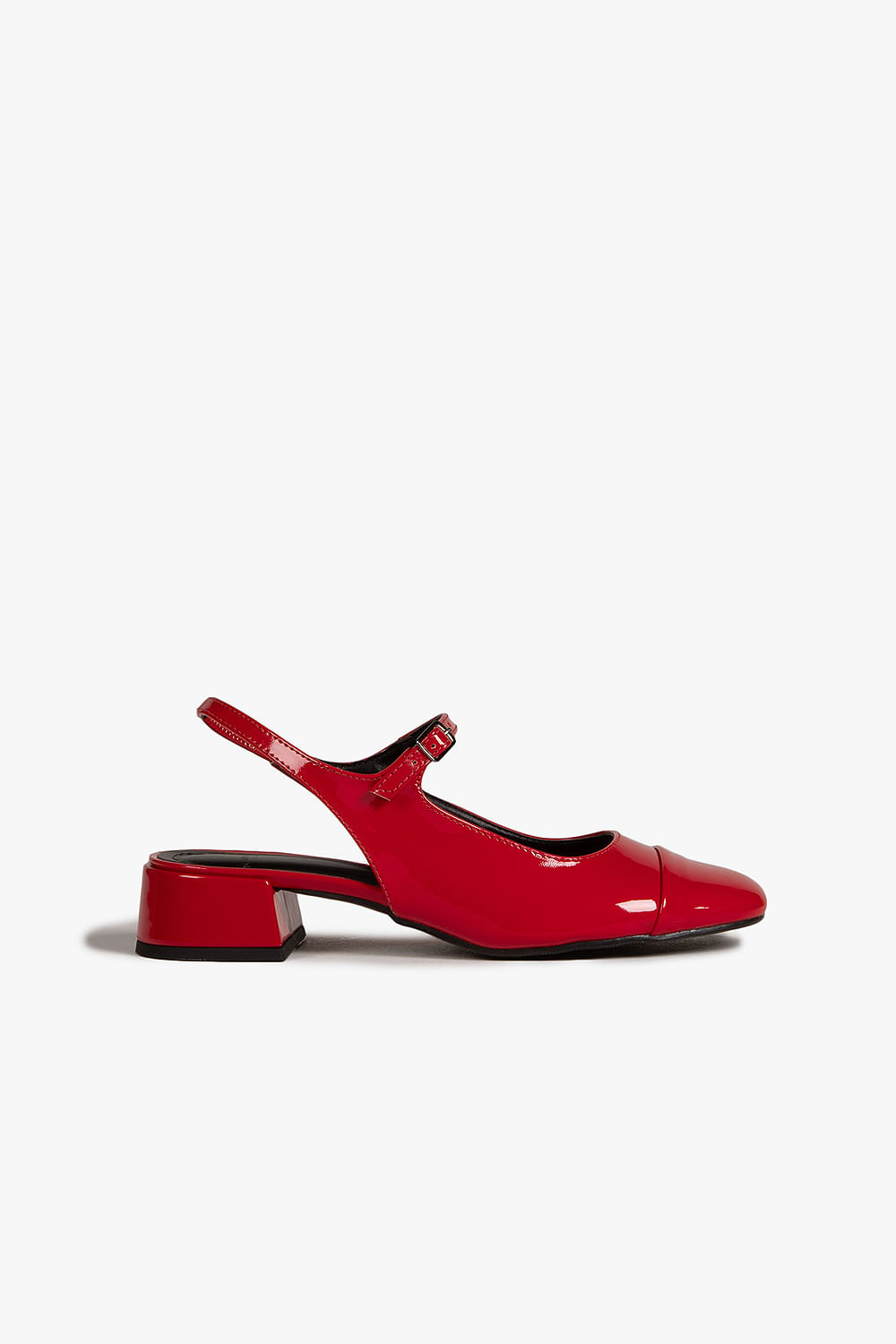Sapato Feminino De Boneca Salto Baixo Mundial Chloe - VERMELHO