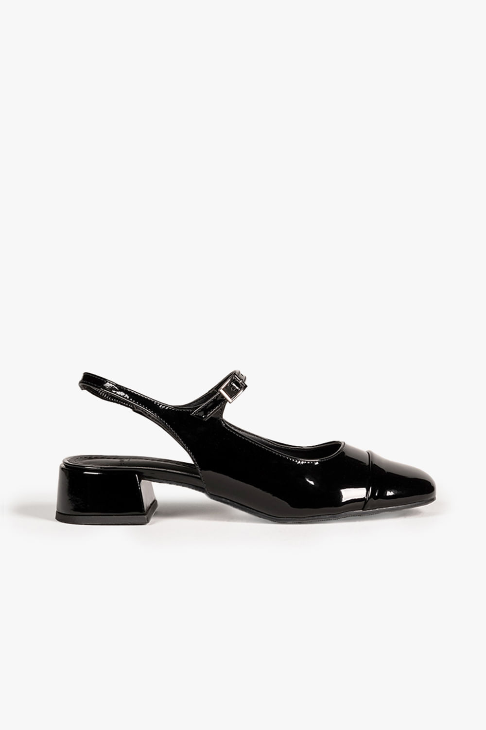 Sapato Feminino De Boneca Salto Baixo Mundial Chloe - PRETO