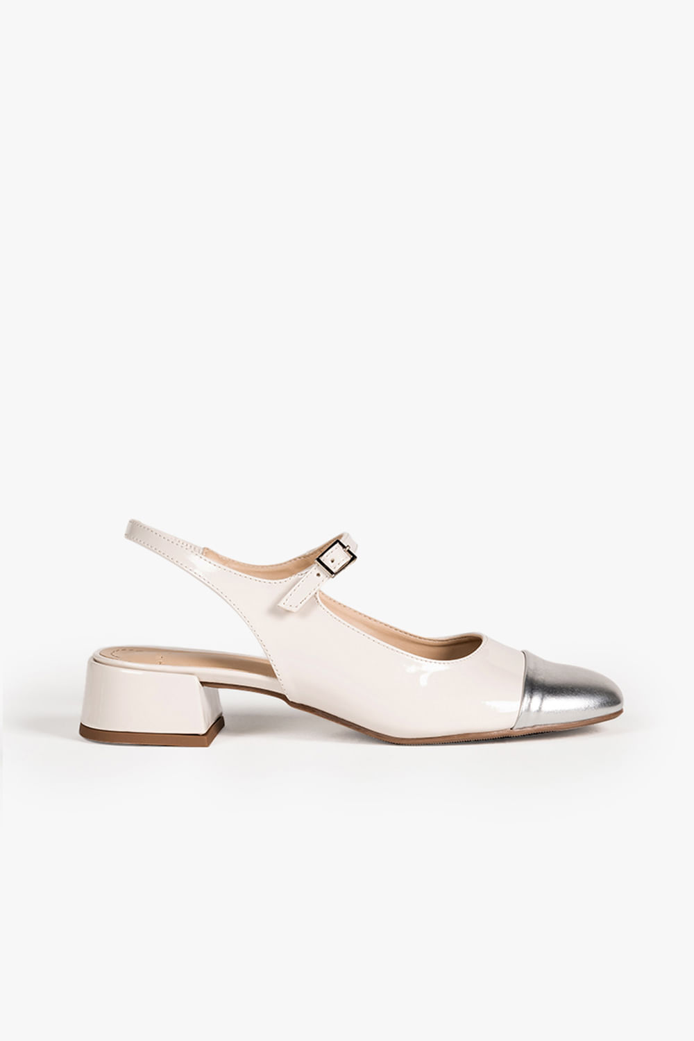 Sapato Feminino De Boneca Salto Baixo Mundial Chloe - OFF WHITE