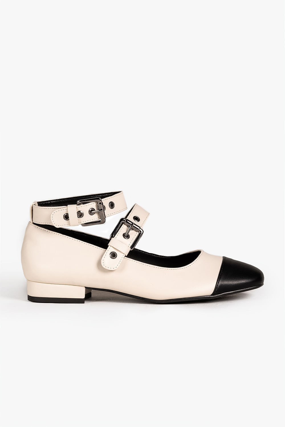 Sapato Feminino De Boneca Salto Baixo Mundial Dayara - OFF WHITE